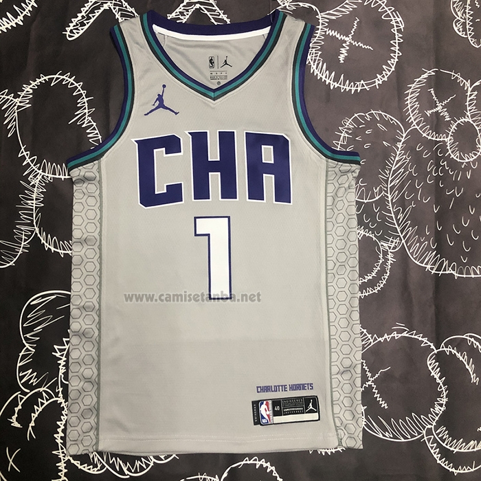 Camiseta Charlotte Hornets LaMelo Ball #1 Ciudad Edition Gris